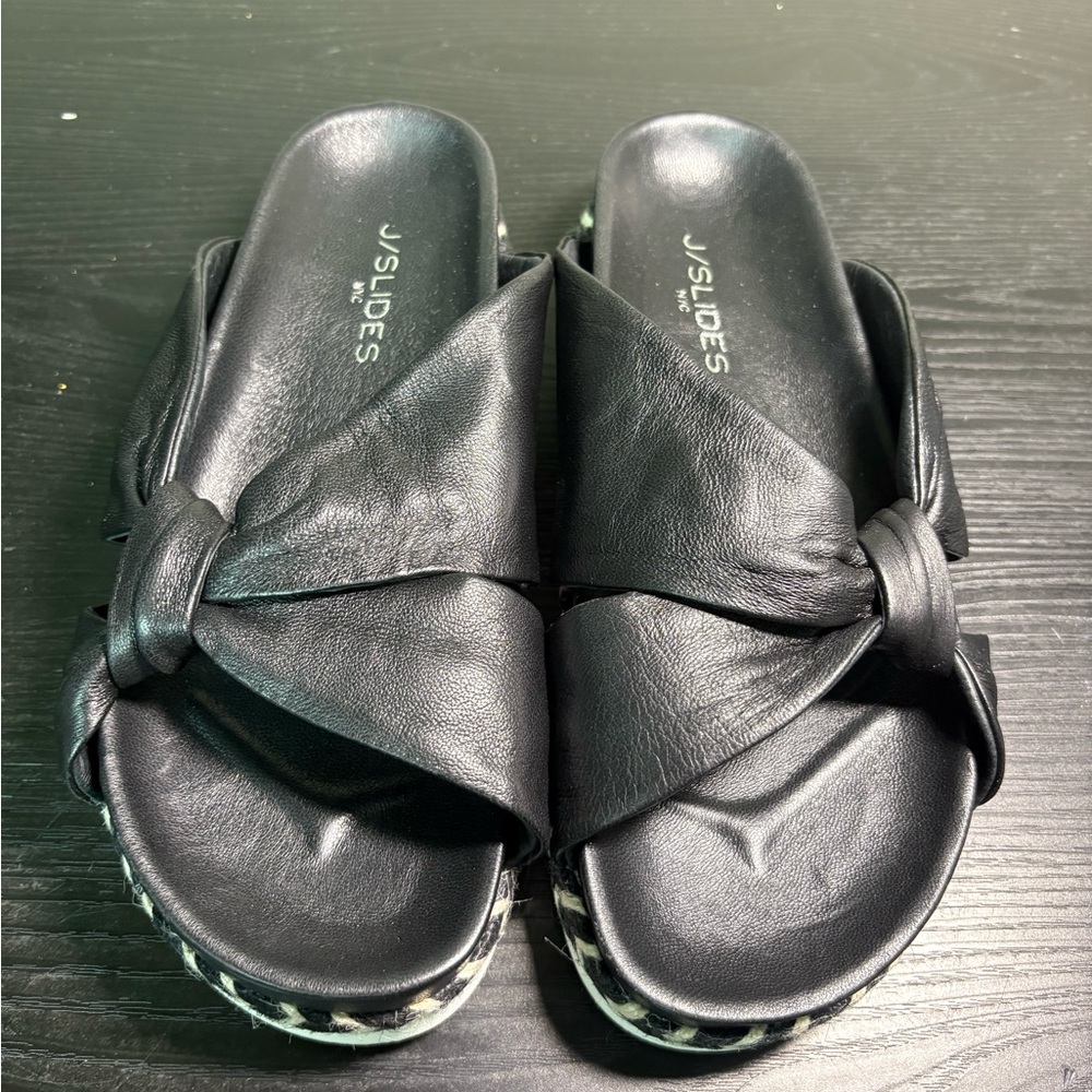 J/SLIDES Black Women's Slide Leather Sandals Size 7